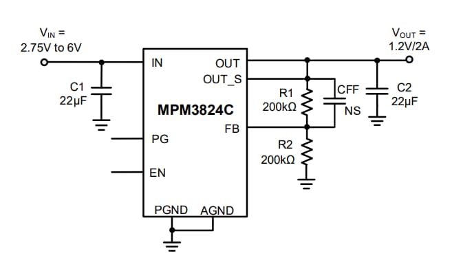 Application Circuit Diagram - Monolithic Power Systems (MPS) MPM3824C Ultra-Small Power Modules